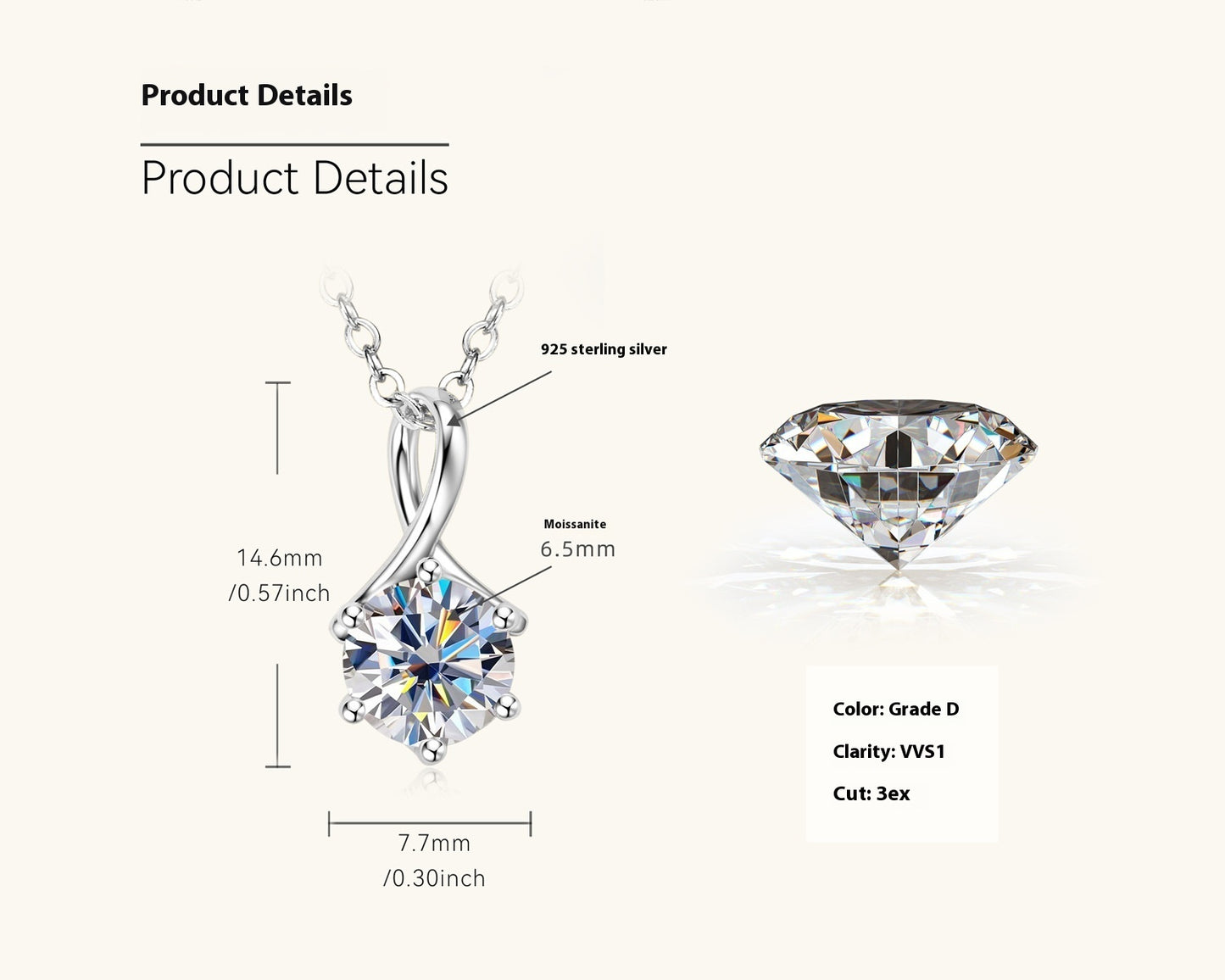 Women's Simple All-match S925 Sterling Silver Moissanite Pendant Necklace