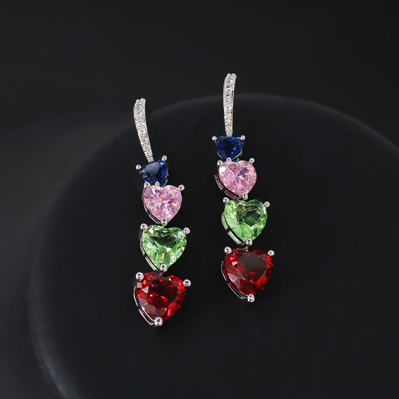 Niche Refined Zircon Love Heart Earrings Female