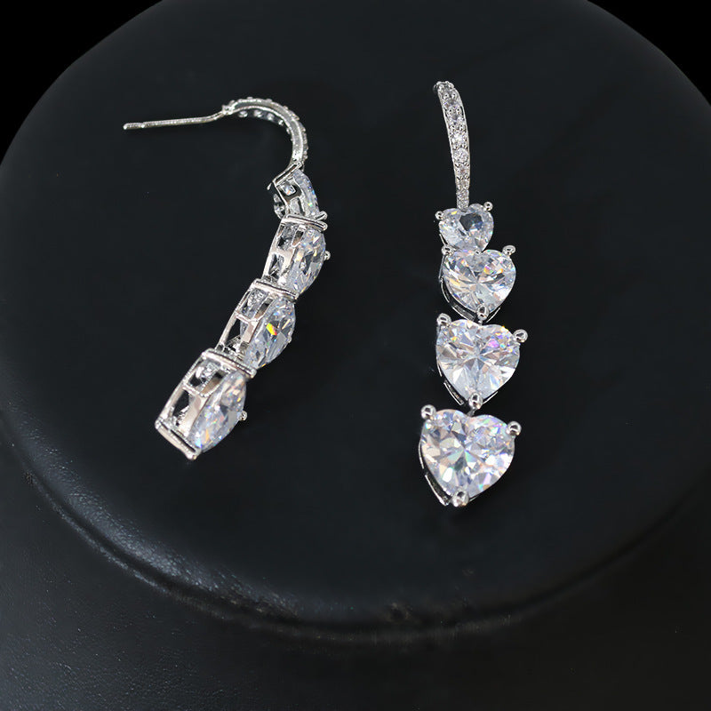 Niche Refined Zircon Love Heart Earrings Female