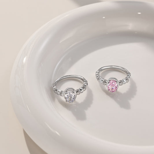 Oval Big Diamond Design French Elegant Elegant Round Ring