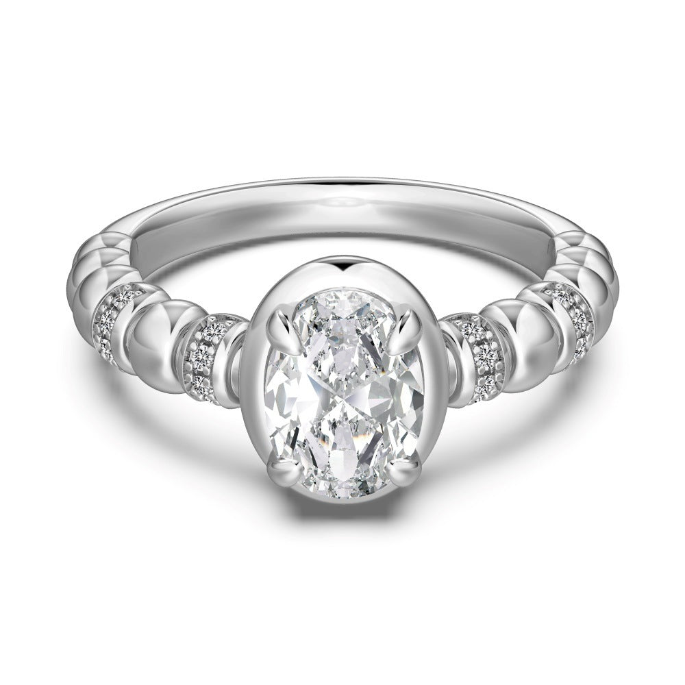 Oval Big Diamond Design French Elegant Elegant Round Ring