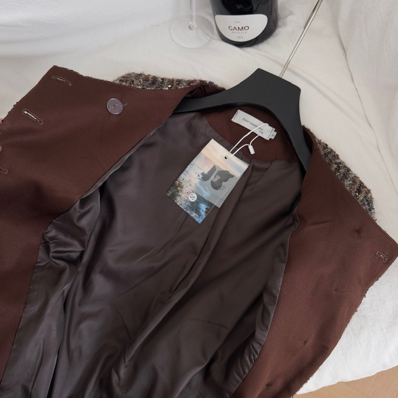 Brown Old Money Style Coat Women's Tight Waist Slim Fit Gold Buckle Handsome Wool Coat