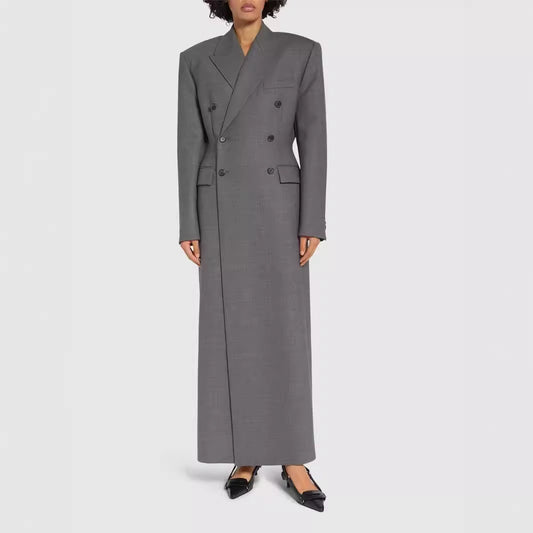 Double-breasted Long Sleeve Slim-fit Elegant Padded Shoulder Extended Suit Jacket