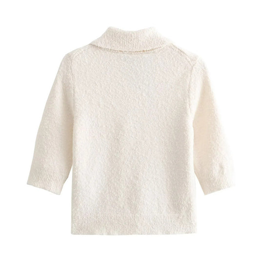 Autumn New Elegant Lapel Elbow Sleeve Sweater Women