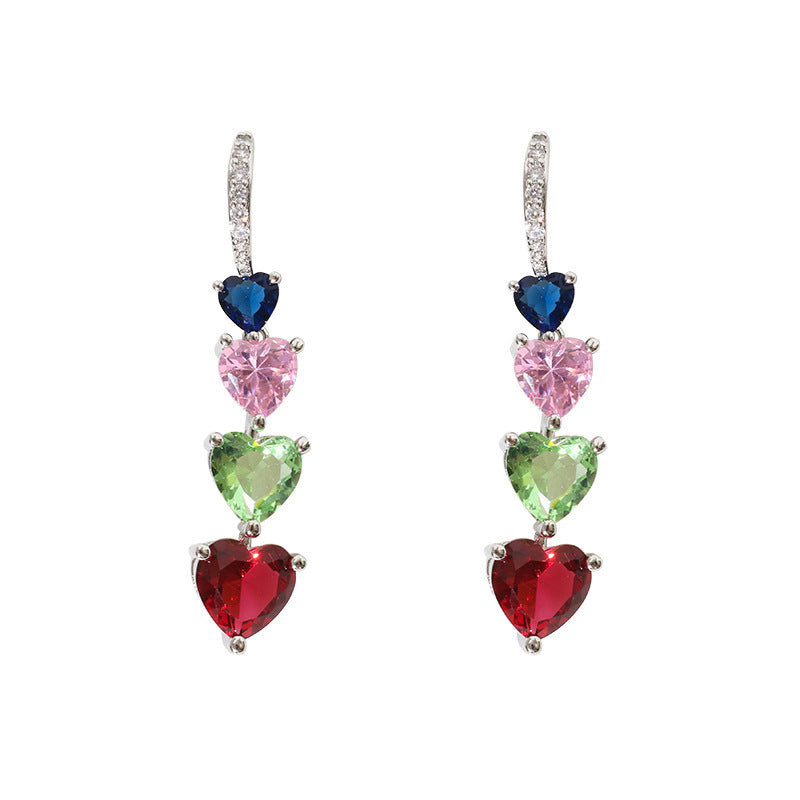 Niche Refined Zircon Love Heart Earrings Female