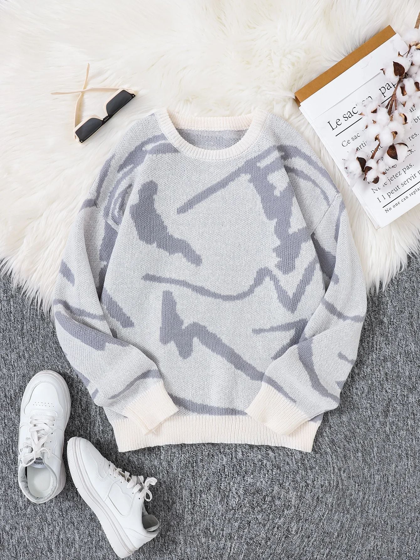 Spring And Autumn Popular Graffiti Jacquard Pullover