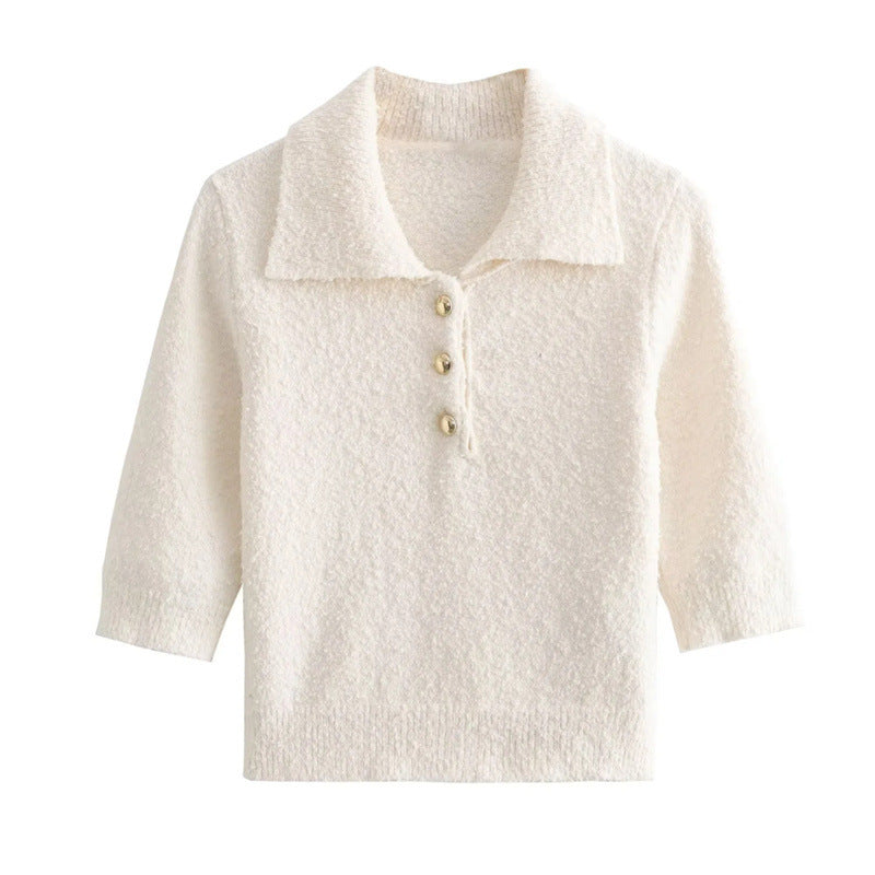 Autumn New Elegant Lapel Elbow Sleeve Sweater Women
