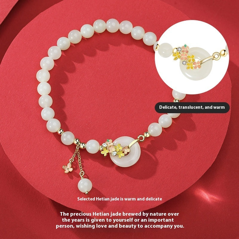 Osmanthus Peace Buckle S925 Sterling Silver Natural Hetian Jade Bracelet