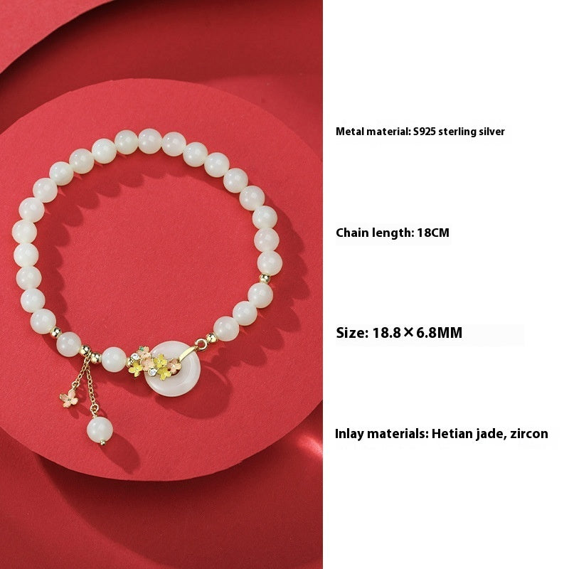 Osmanthus Peace Buckle S925 Sterling Silver Natural Hetian Jade Bracelet