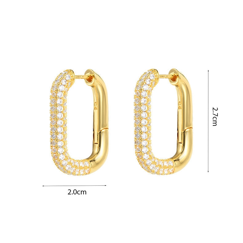 Commuter Letters Quadrilateral Geometric Ear Clip Electroplated 18K Gold High-grade Earrings