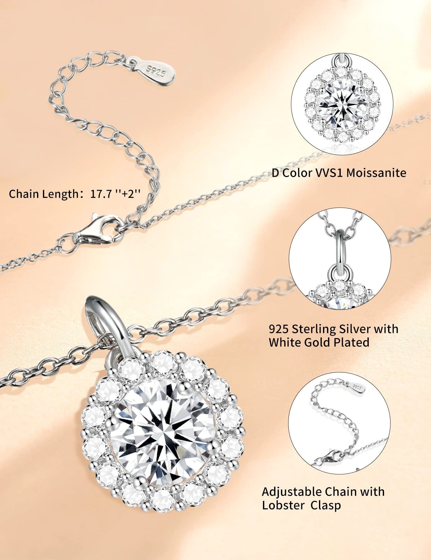925 Sterling Silver D-color Diamond Necklace
