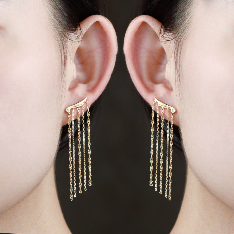 Women's Sterling Silver Gold Plated Long Dangling Tassel Earrings