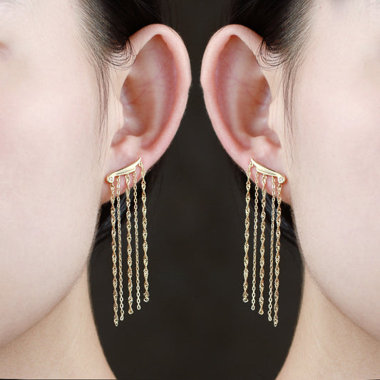 Women's Sterling Silver Gold Plated Long Dangling Tassel Earrings