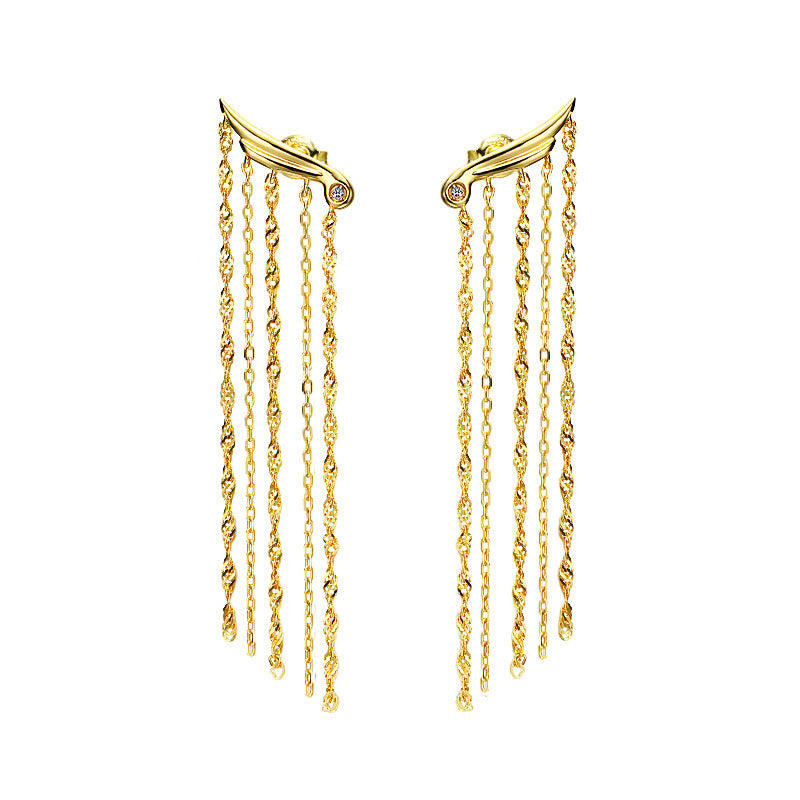 Women's Sterling Silver Gold Plated Long Dangling Tassel Earrings