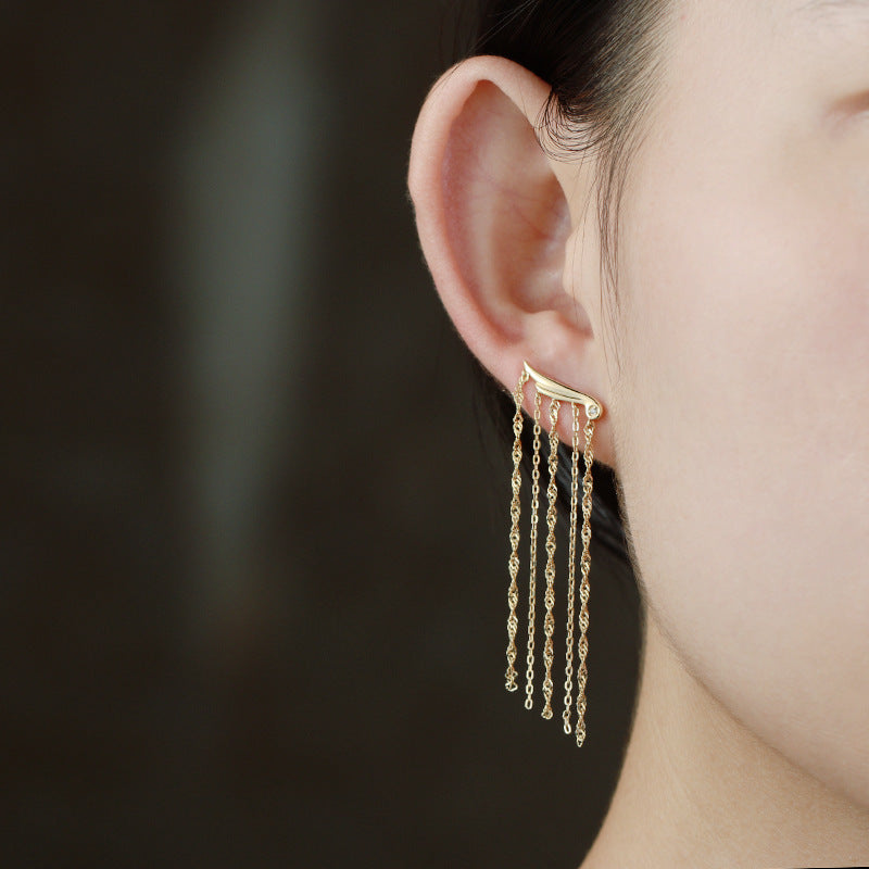 Women's Sterling Silver Gold Plated Long Dangling Tassel Earrings