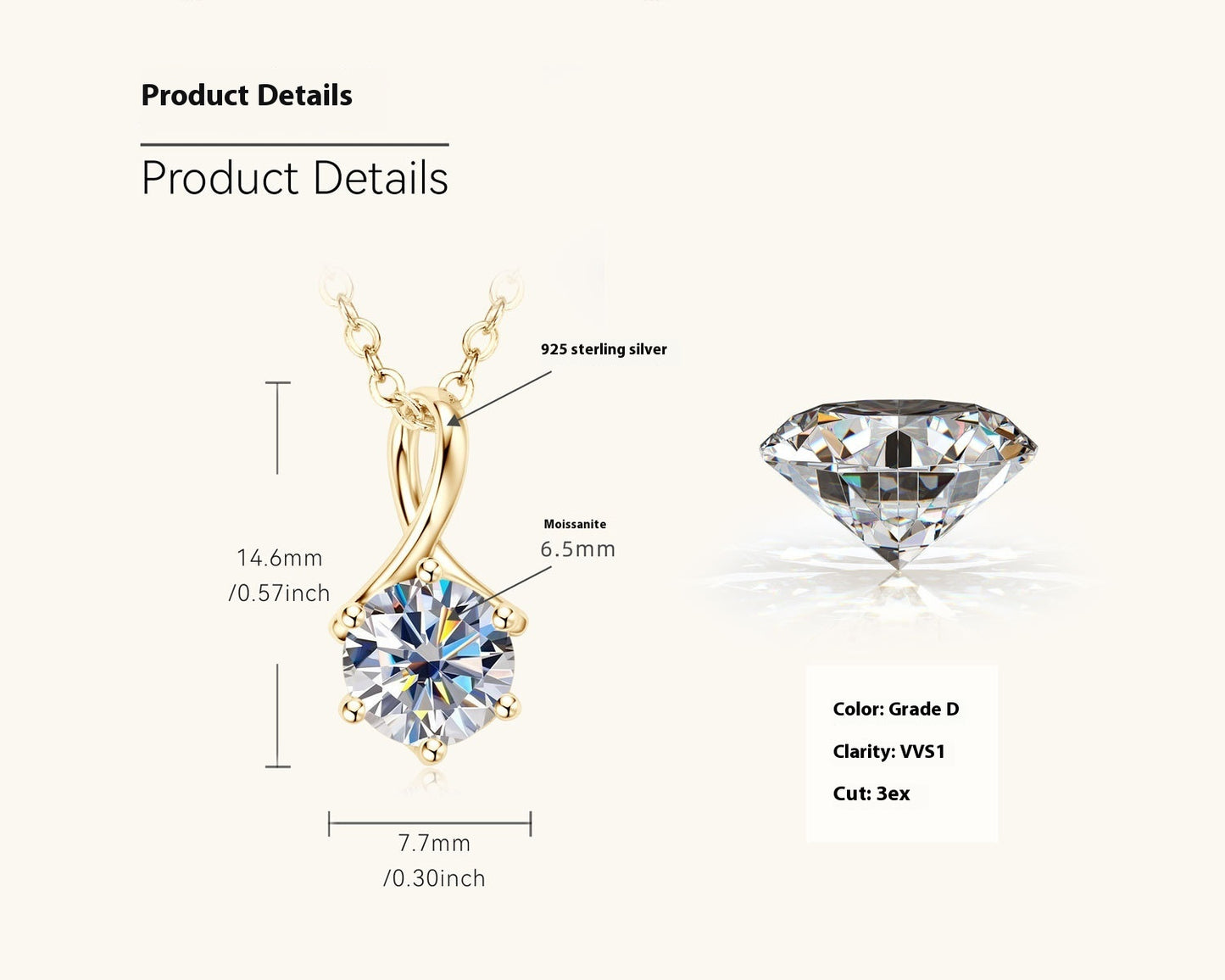 Women's Simple All-match S925 Sterling Silver Moissanite Pendant Necklace