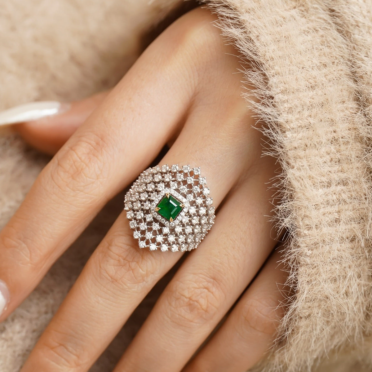Red Elk S925 Sterling Silver Diamond Inlaid French Entry Lux Personalized Ring