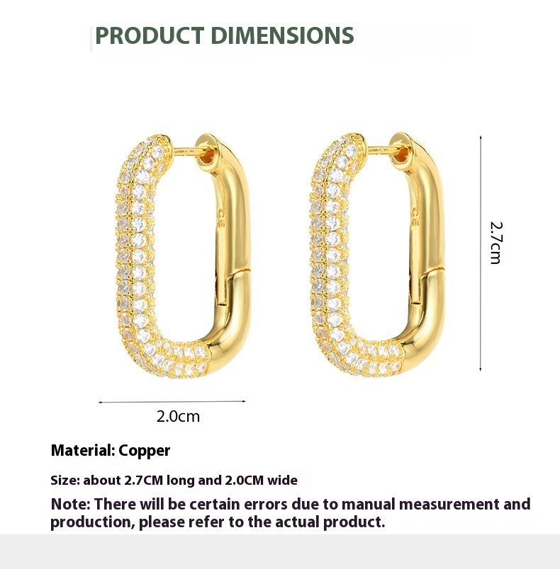 Commuter Letters Quadrilateral Geometric Ear Clip Electroplated 18K Gold High-grade Earrings