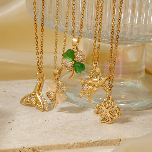 Fashion Simple Copper Inlaid Pendant Stainless Steel Necklace