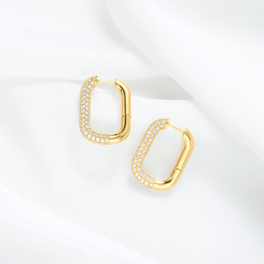 Commuter Letters Quadrilateral Geometric Ear Clip Electroplated 18K Gold High-grade Earrings