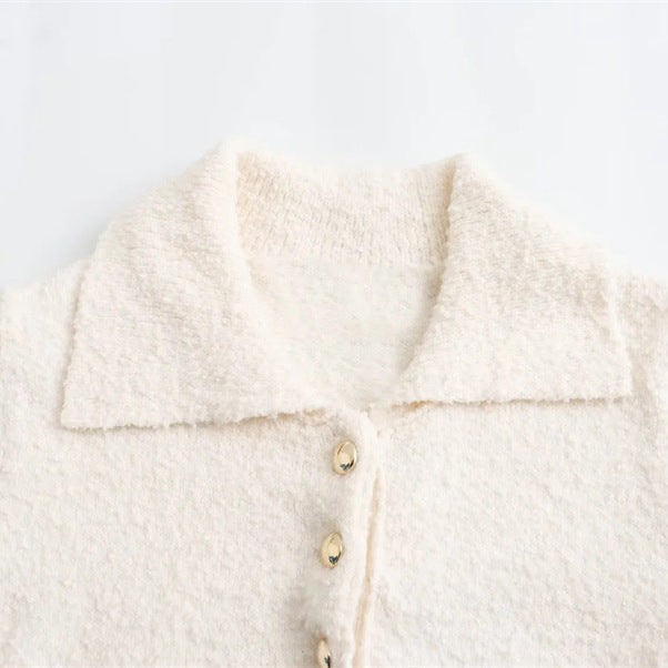 Autumn New Elegant Lapel Elbow Sleeve Sweater Women