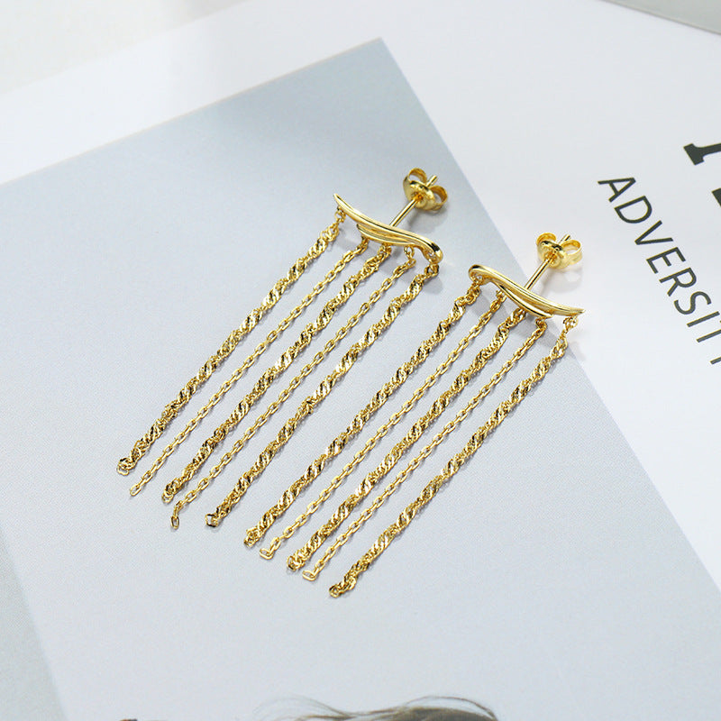 Women's Sterling Silver Gold Plated Long Dangling Tassel Earrings