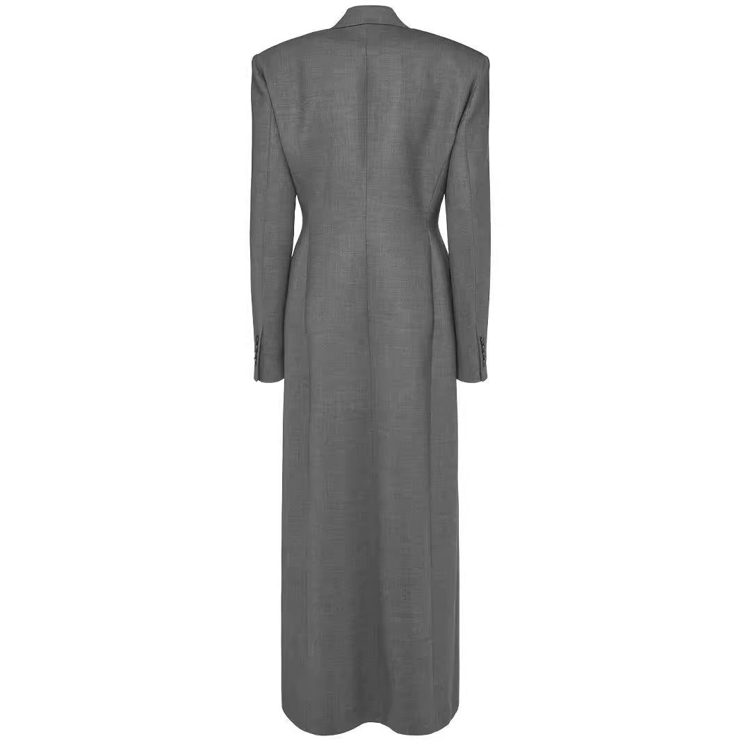 Double-breasted Long Sleeve Slim-fit Elegant Padded Shoulder Extended Suit Jacket