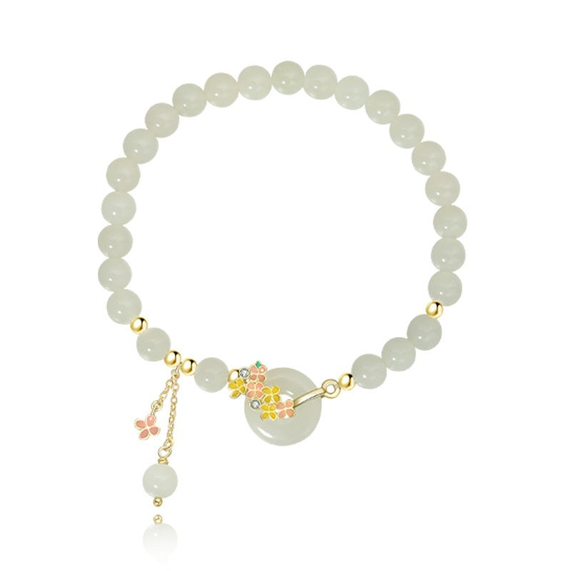 Osmanthus Peace Buckle S925 Sterling Silver Natural Hetian Jade Bracelet