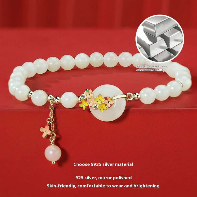 Osmanthus Peace Buckle S925 Sterling Silver Natural Hetian Jade Bracelet