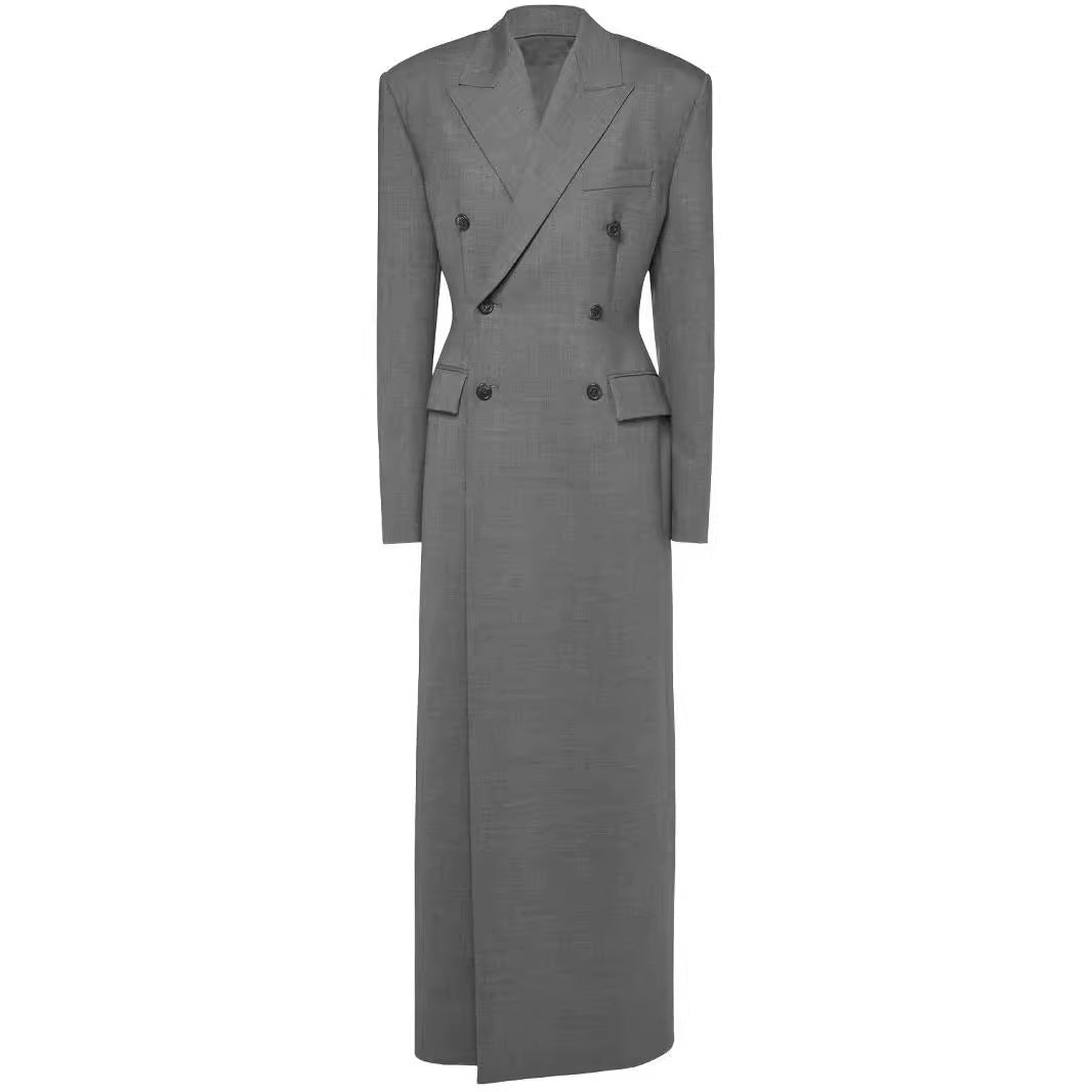 Double-breasted Long Sleeve Slim-fit Elegant Padded Shoulder Extended Suit Jacket