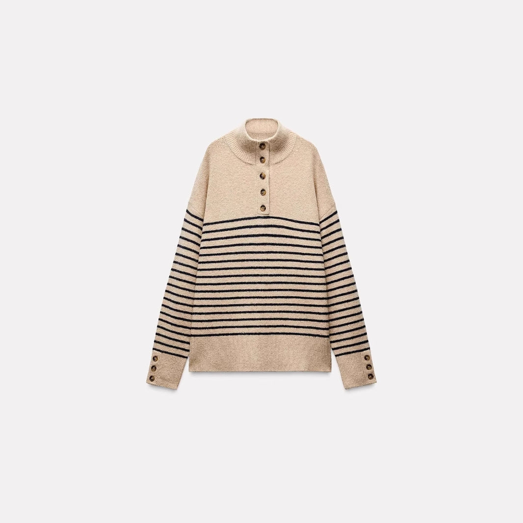 Mock-neck Stripes Sweater Sweater For Women