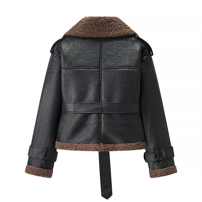 Autumn And Winter Short Flared Fur-Lined Coat With Collar