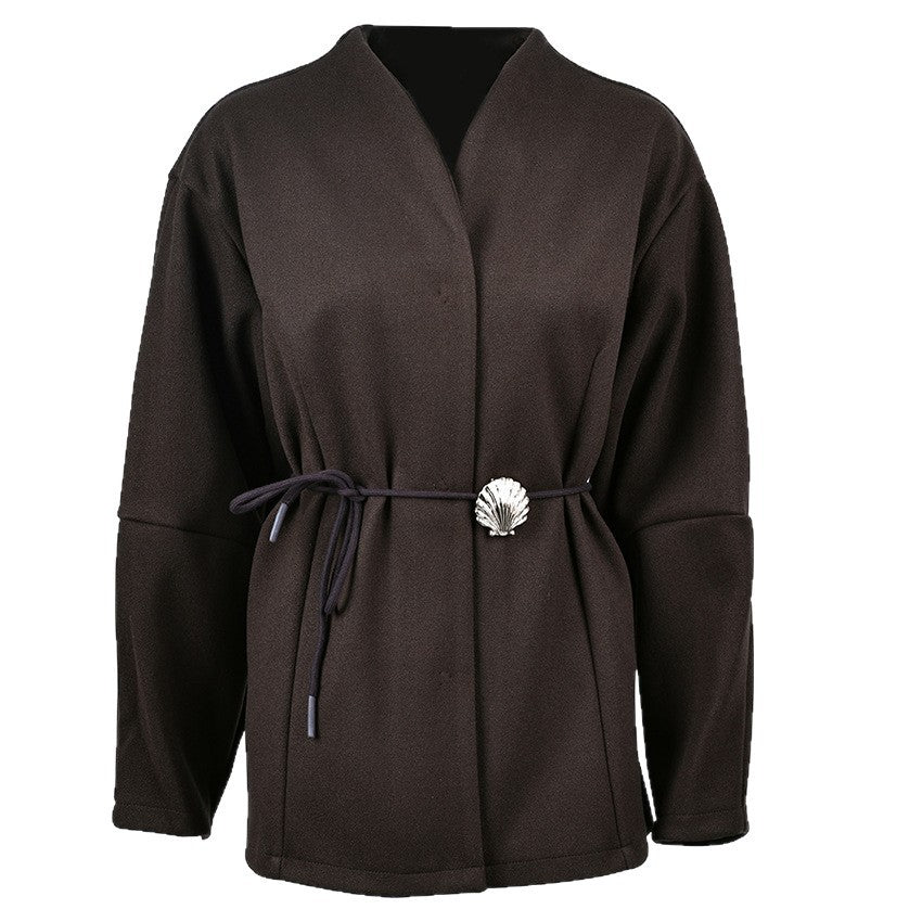 High-grade Brown Waist-tight Woolen Coat For Women
